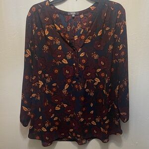 NYDJ Women's Floral Blouse - Deep Red and Mustard